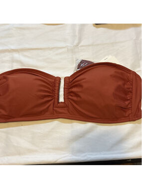 NWT DKNY Shirred U-Wire Bandeau Bikini Top Womens MedSwim Strapless No Strap